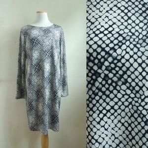 VINCE CAMUTO Dress Size Large Black White Geometric Print Long Sleeves